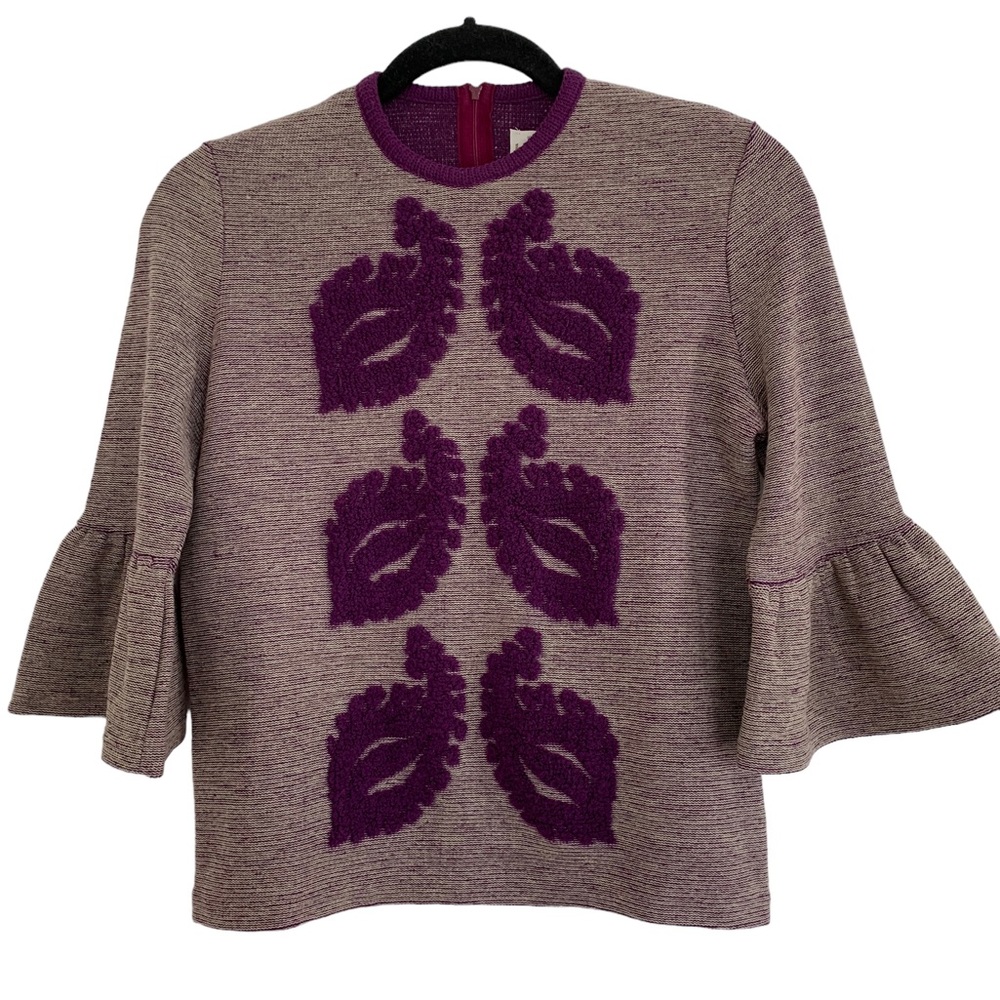 Vintage 1950’s Huddlespun Virgin Wool Purple Bell Sleeve Top Women’s Size XS